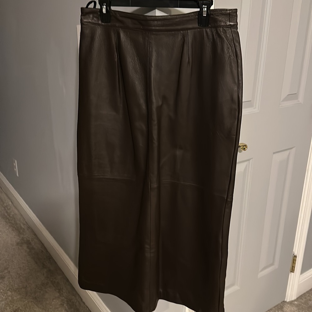 Brown real leather skirt